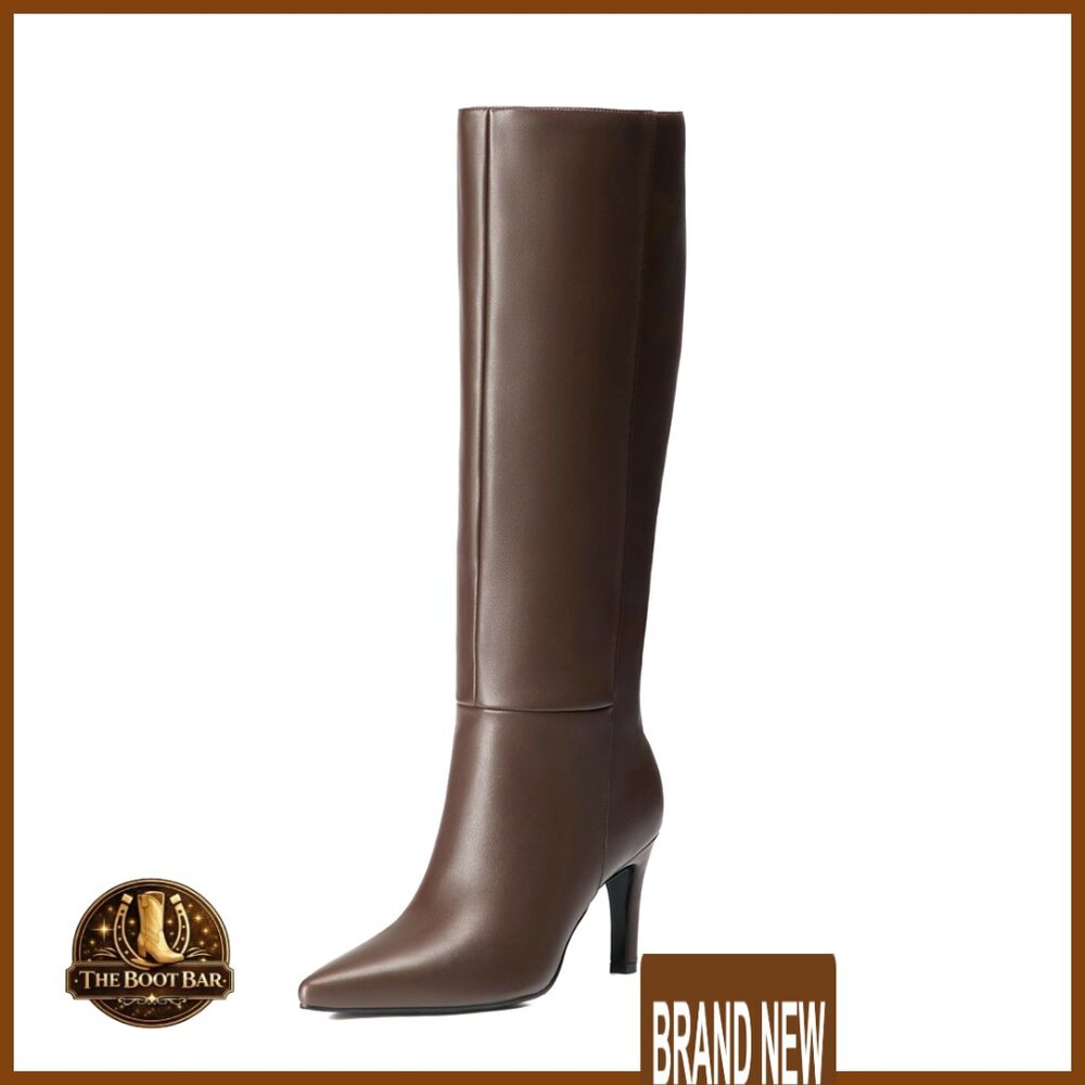 Knee High Stiletto Boots Pointed Toe Side Zipper Elegant Dress Fashion Heels